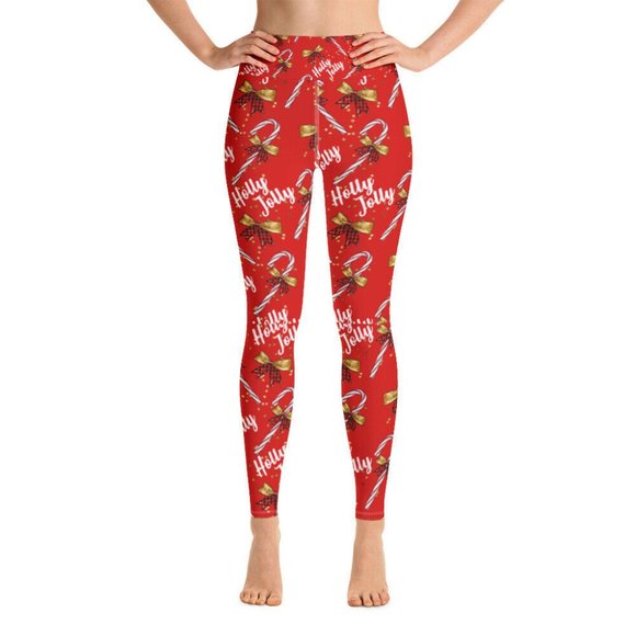Espinosa Goodies Pants - Holly Jolly Red Candy Cane Christmas Holiday Yoga